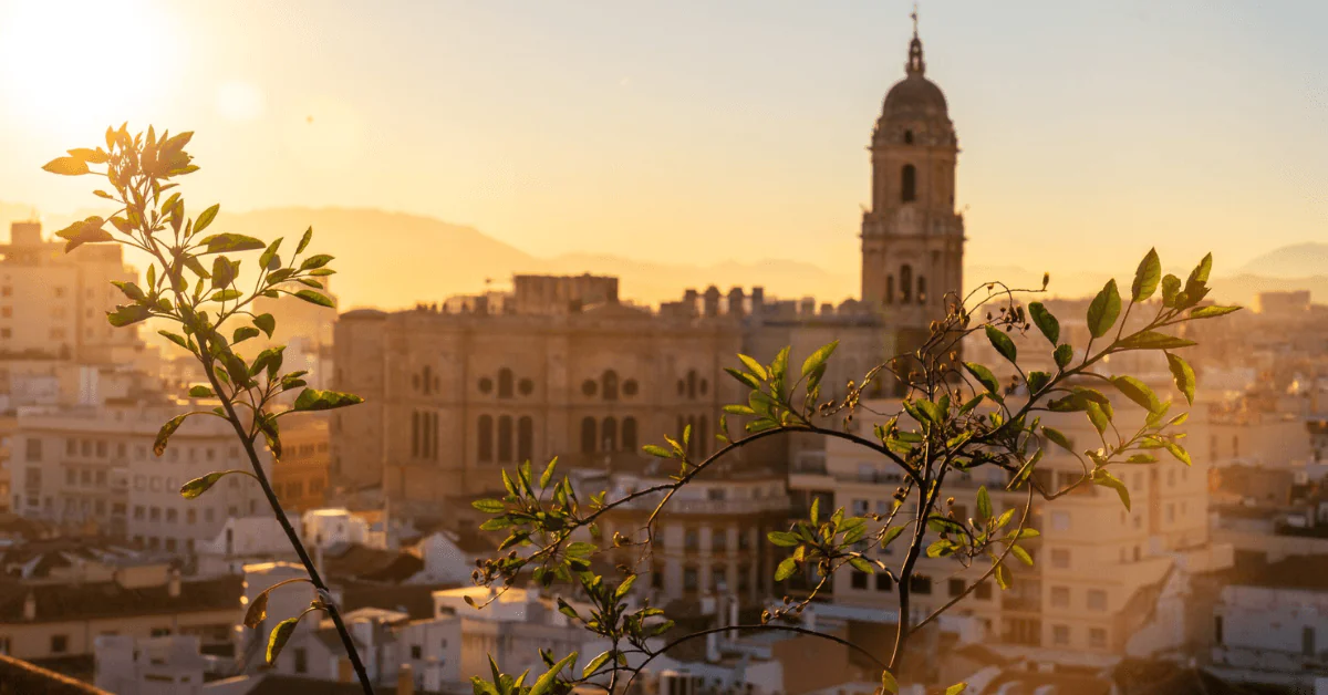 beautiful sunrise over a city in spain