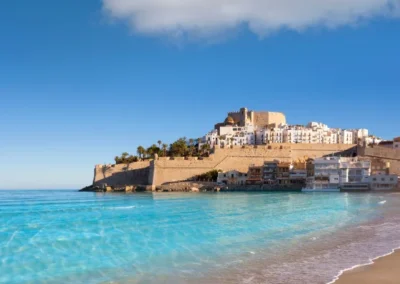 blue water of peniscola beach in spain