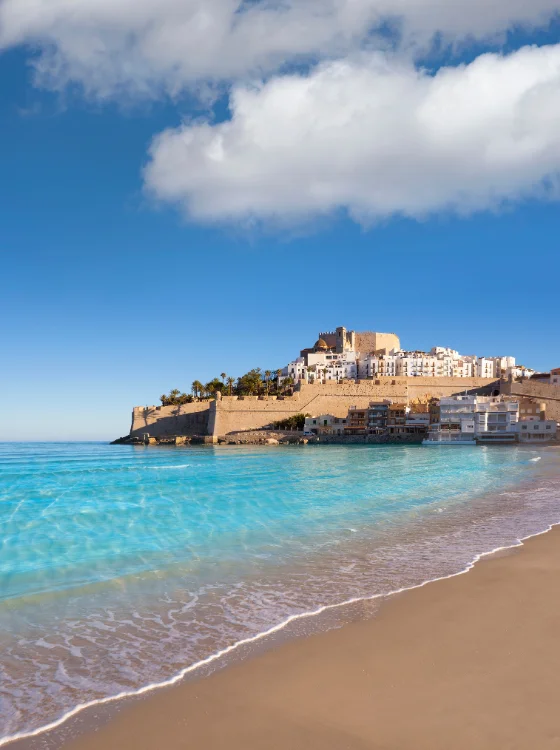 blue water of peniscola beach in spain