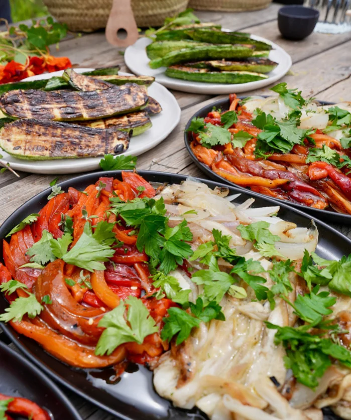 table laden with freshly cooked vegetables